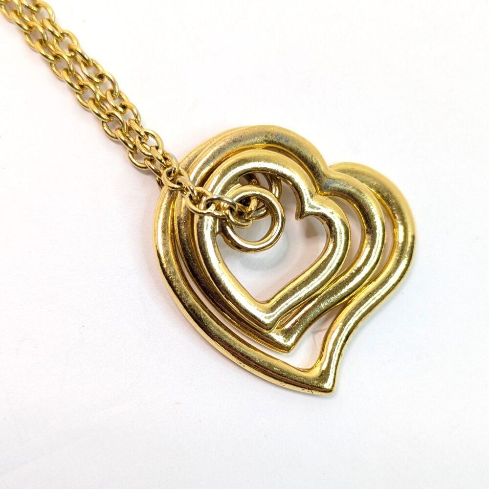 Avon Triple Heart Pendant Necklace Graduated Open Work Hearts 29" Gold Tone